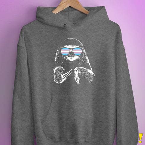 Pride Sloth Transgender Flag Sunglasses Hoodie - Grey Heather